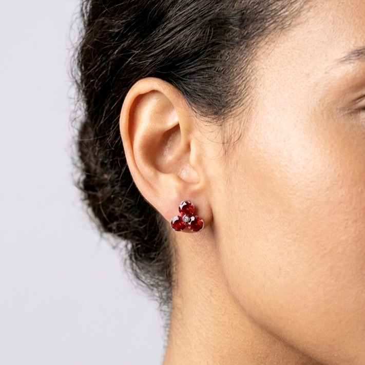 Ruby Cluster Stud Earrings